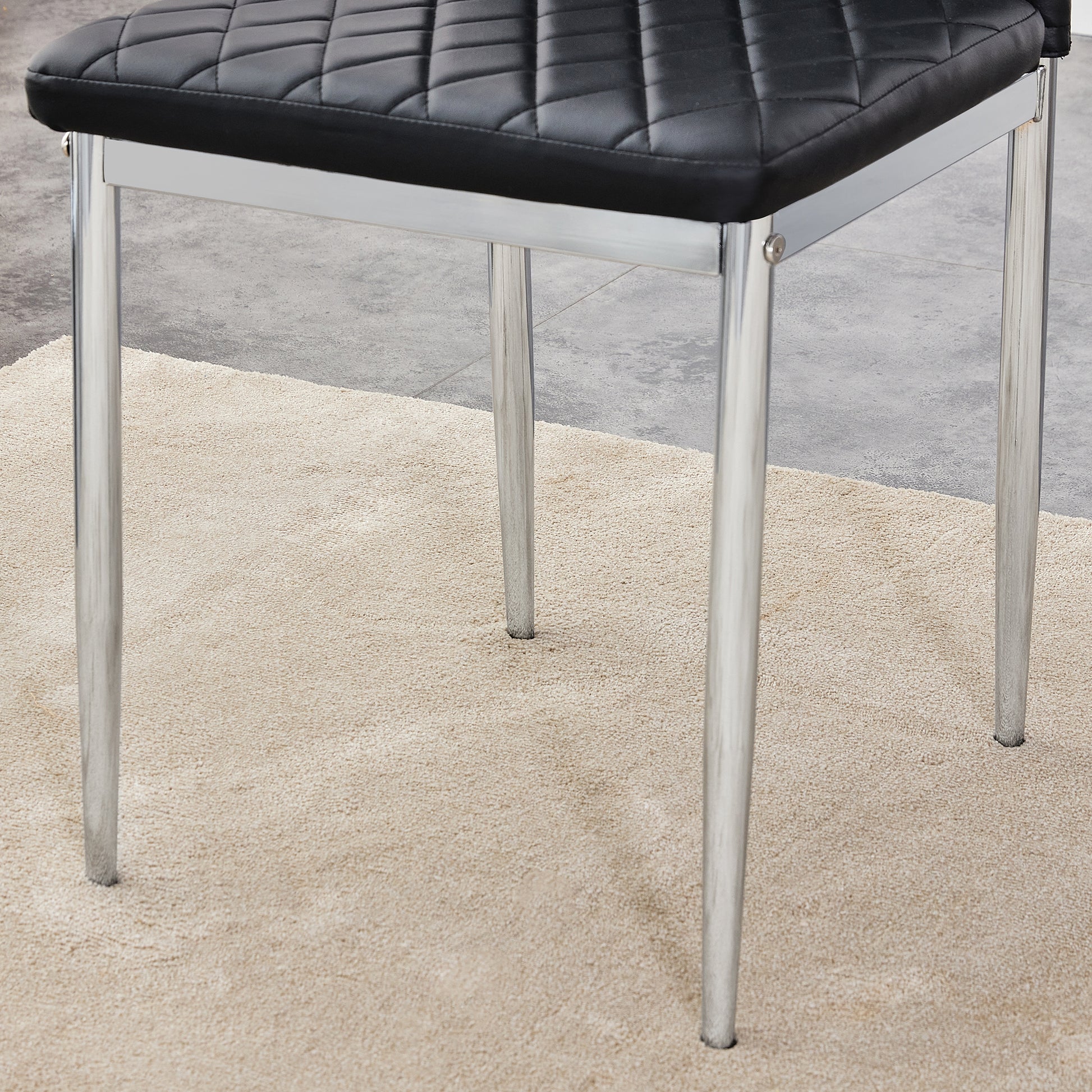 Donna Modern Diamond Stitched PU Leather Side Chairs Set of 4 , Black