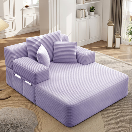 Luxurious Plush Corduroy Chaise Lounge with 3 Pillows - Purple - detail view 6