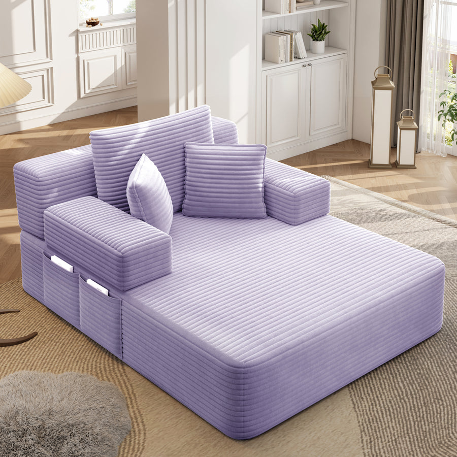 Luxurious Plush Corduroy Chaise Lounge with 3 Pillows - Purple - detail view 6