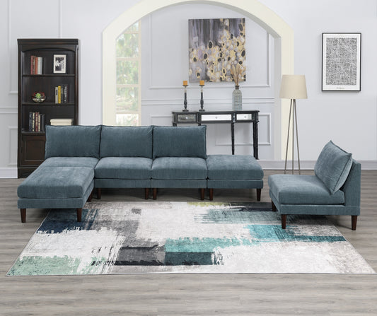 Gorgeous 6pcs Modular Set 4x Armless Chairs 2x Ottomans Living Room Furniture Mineral Color Morgan Fabric Couch - primary color shot