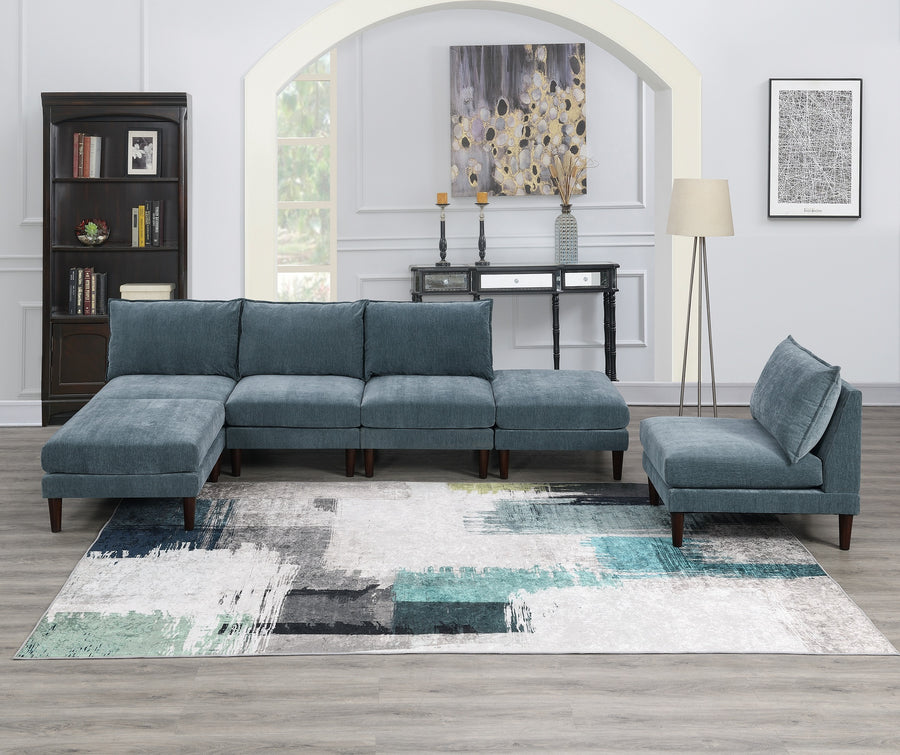Gorgeous 6pcs Modular Set 4x Armless Chairs 2x Ottomans Living Room Furniture Mineral Color Morgan Fabric Couch - primary color shot