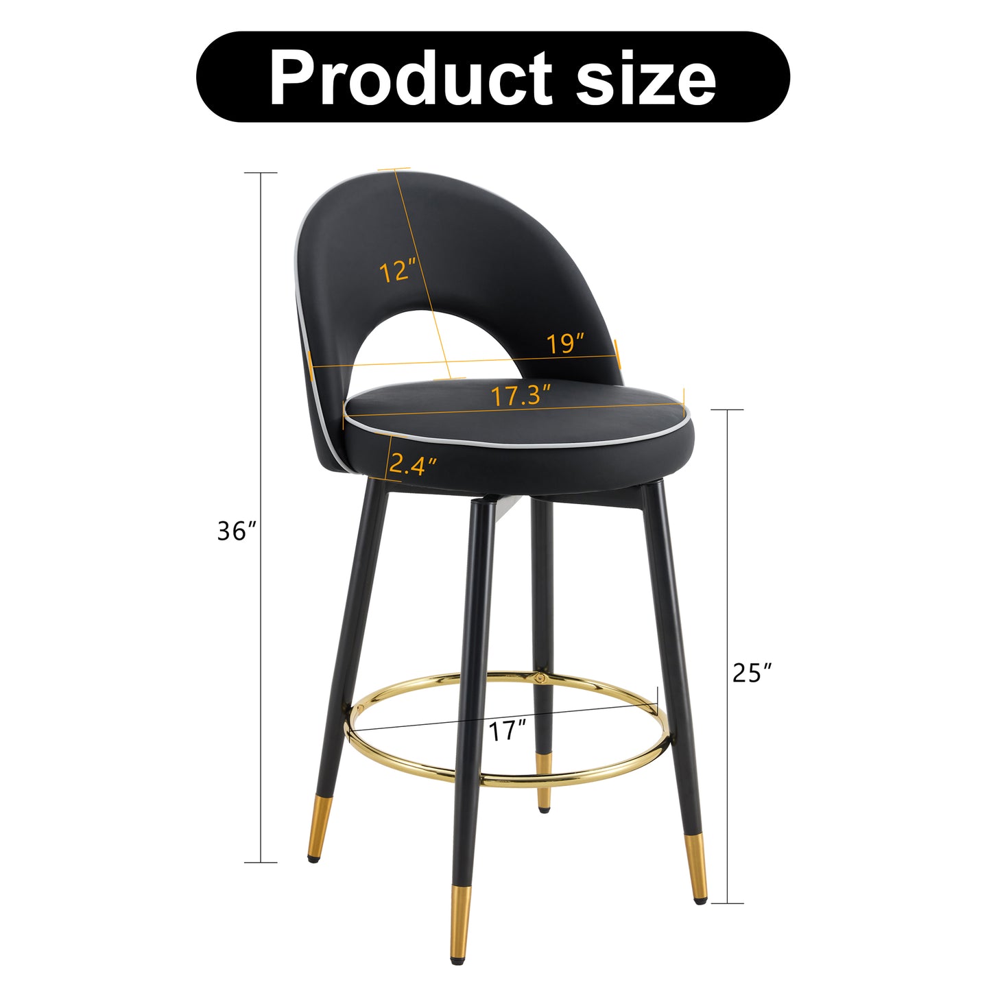 Lily 360 ° Swivel Counter Height Bar Stools, Black