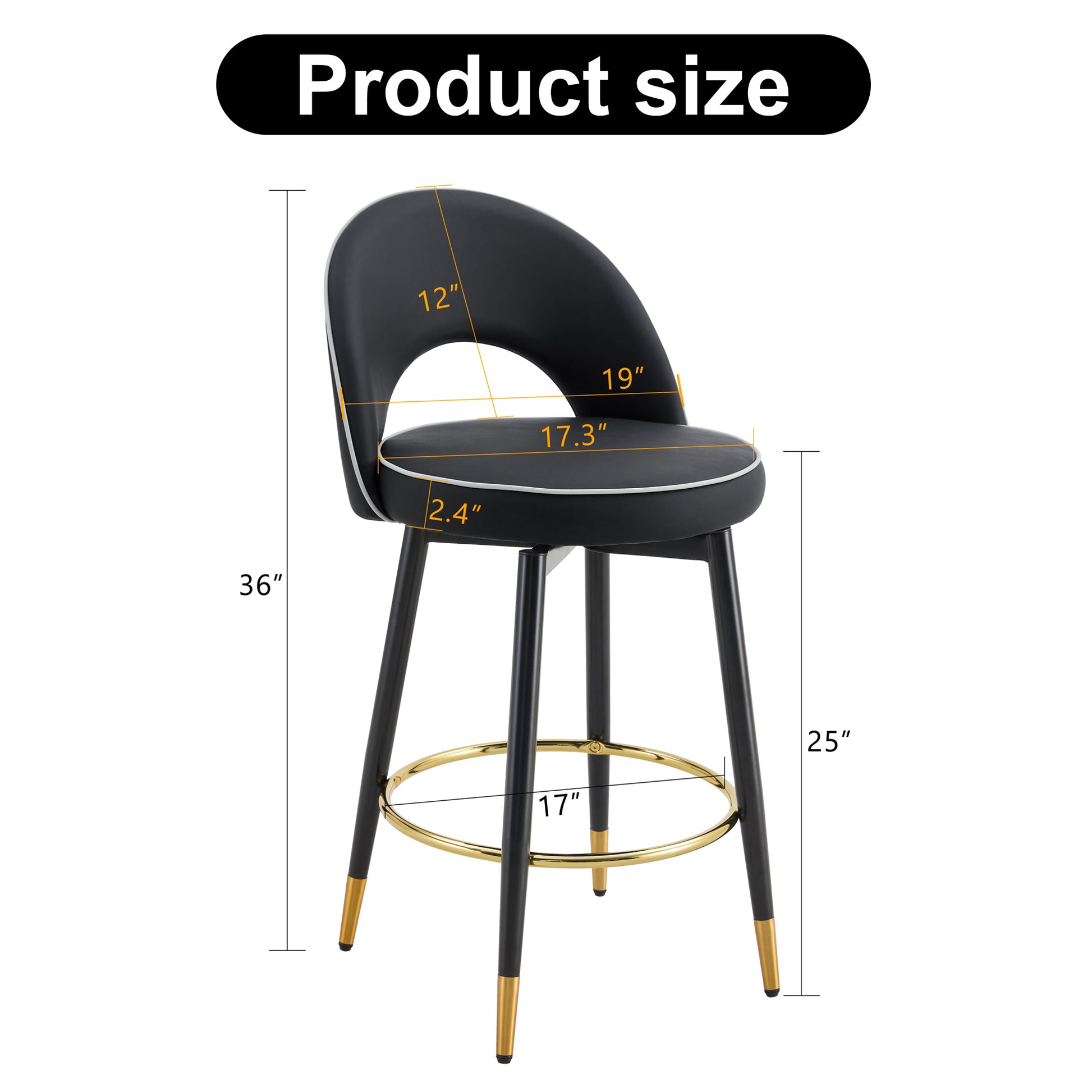 Lily 360 ° Swivel Counter Height Bar Stools, Black