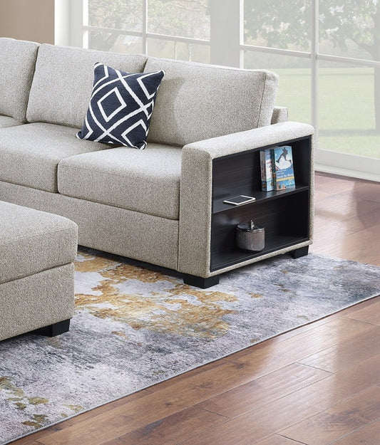 Contemporary Functional Sectional Sofa 4pc Set Beige Boucle Couch Loveseat w Built-in Shelfs Wedge, Ottoman Living Room Furniture L-Shaped Design Couch - detail view 2