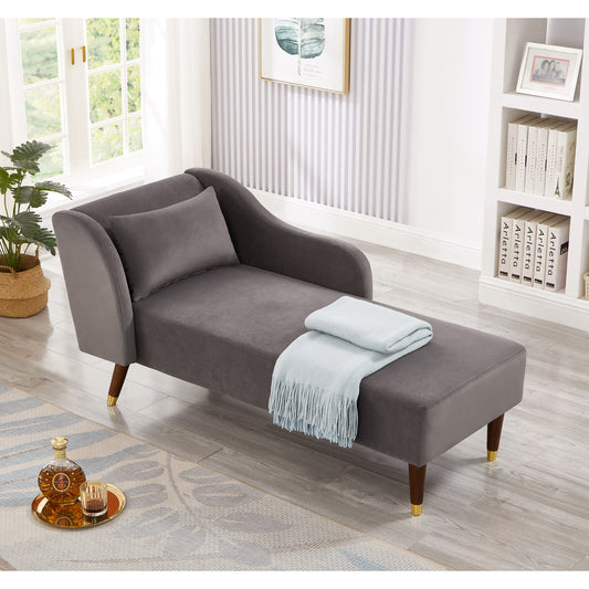 Modern Chaise Lounge Chair Velvet Upholstery (grey) - detail view 2