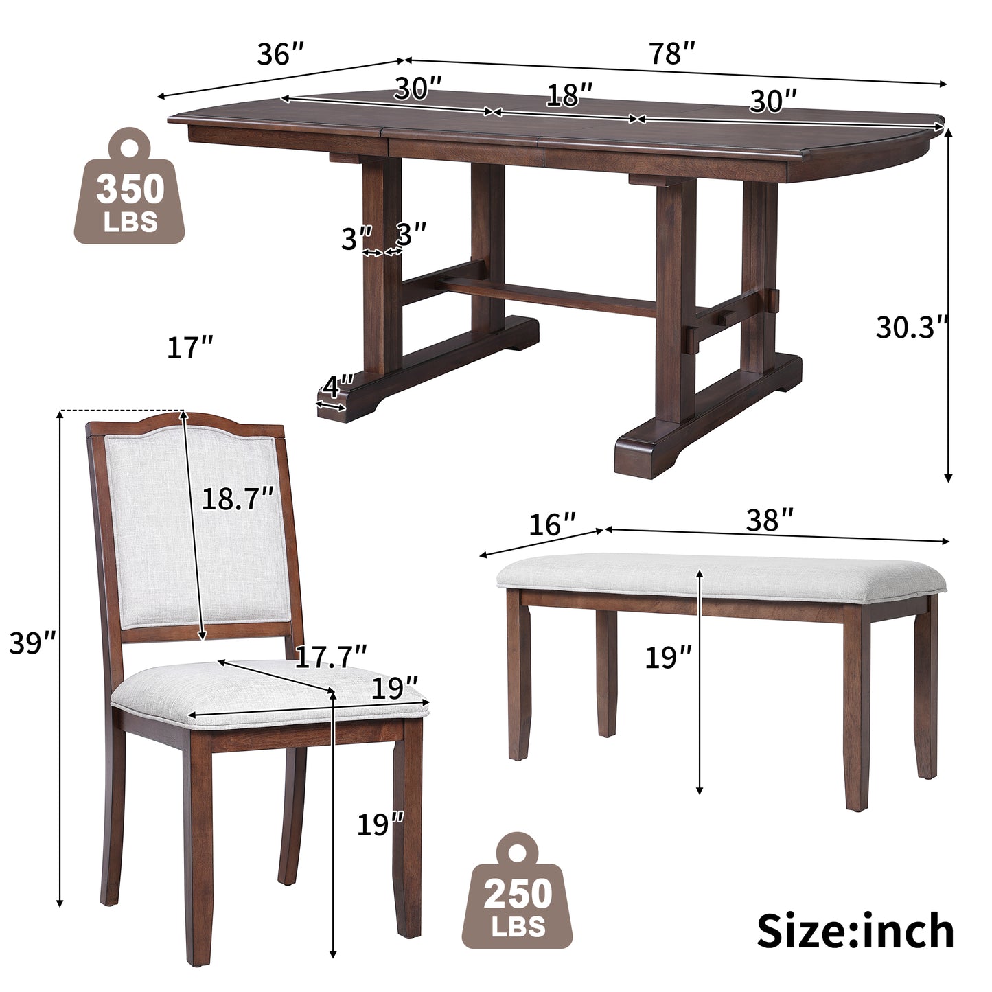 6-Piece Extendable Dining Table Set - Cherry - detail view 3