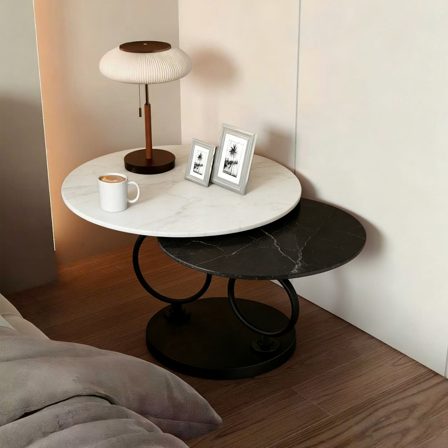 Black & White Metal+ceramic Tile Steel Frame Nesting Tables with Black Legs - detail view 3
