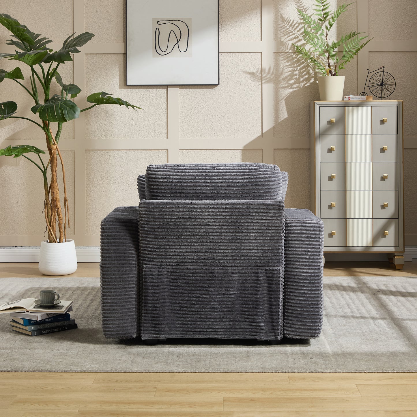 [new]corduroy Upholstered Chaise Lounge Sofa - Grey - detail view 8