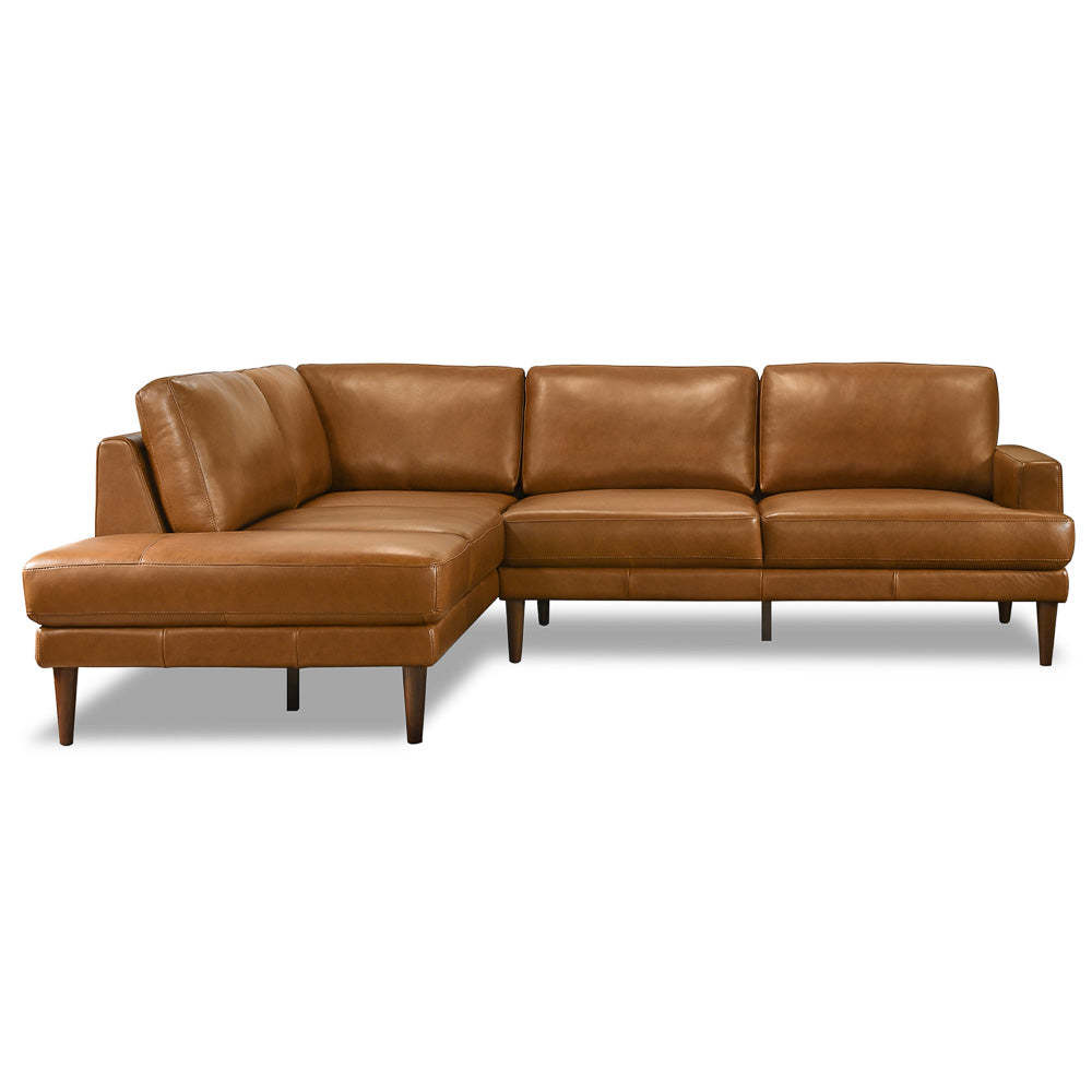Corbin Left-Facing Tan Leather Sectional Sofa - detail view 4
