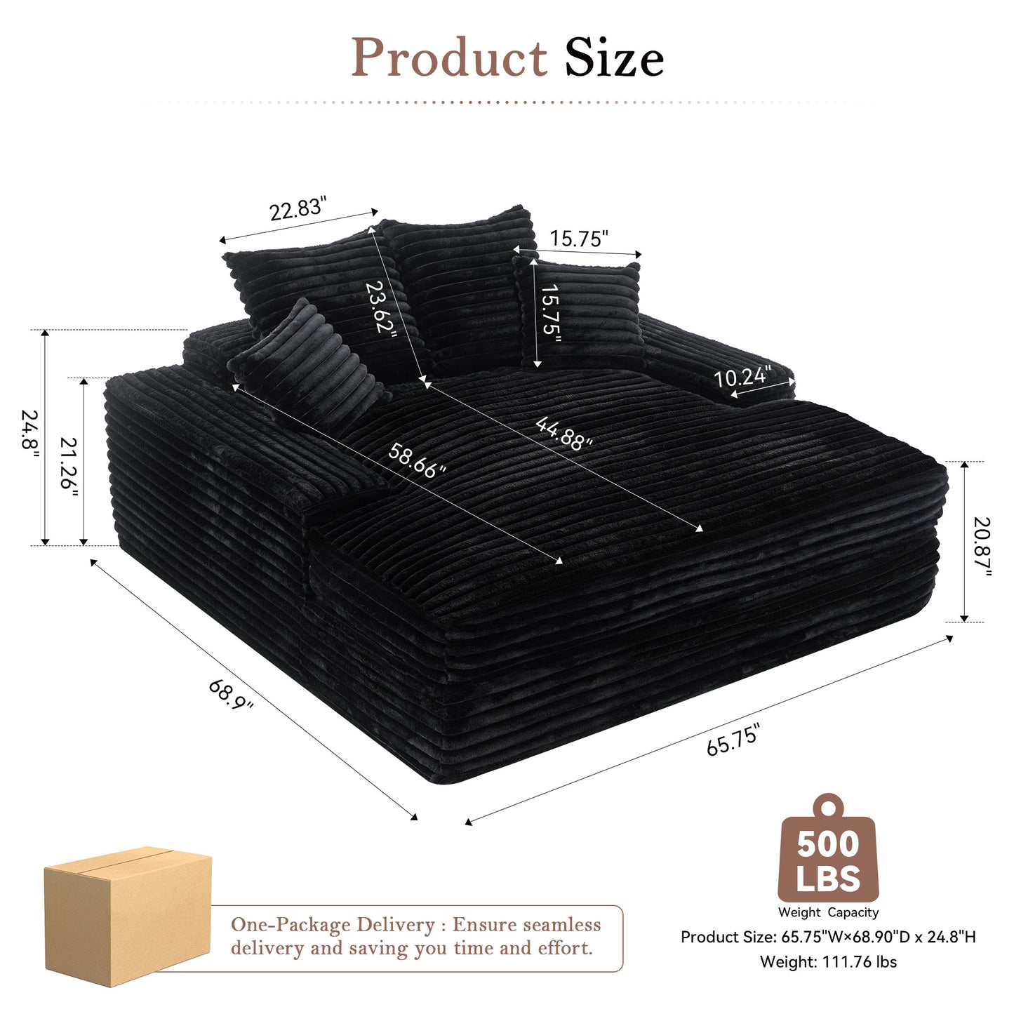28" Dr-Oversized Chaise Lounge Chair - Black - detail view 2