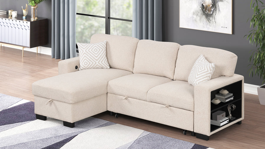 Pinto Modern Style Sectional Sofa Made with wood and Velvet Material in Beige - detail view 6