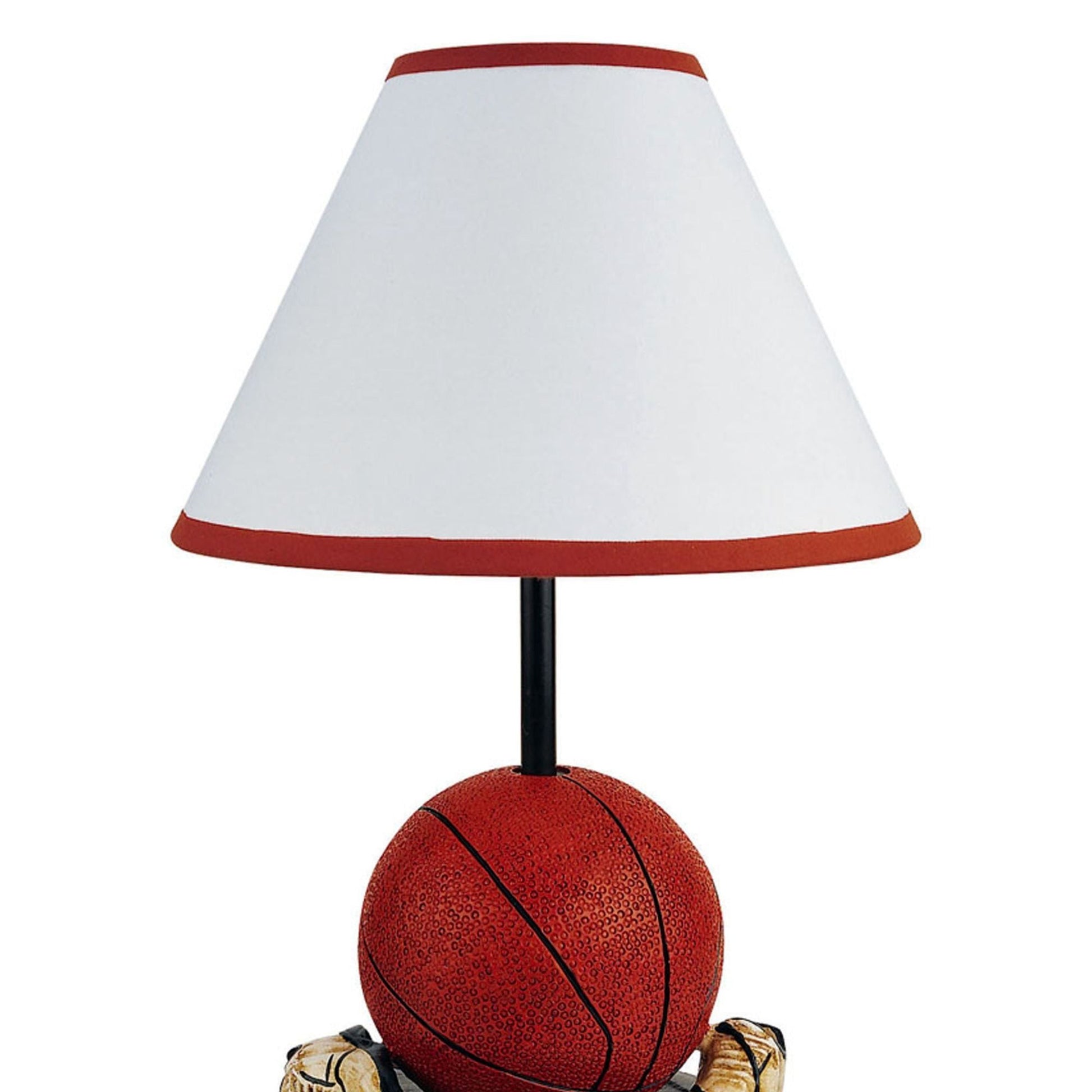 15' Tall Polyresin Accent Table Lamp, Basketball Shaped, Cone Linen Shade