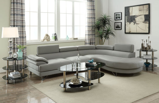 Living Room Furniture Sectional Sofa 2pc Set Grey Faux Leather Flip-up Headrest - detail view 2