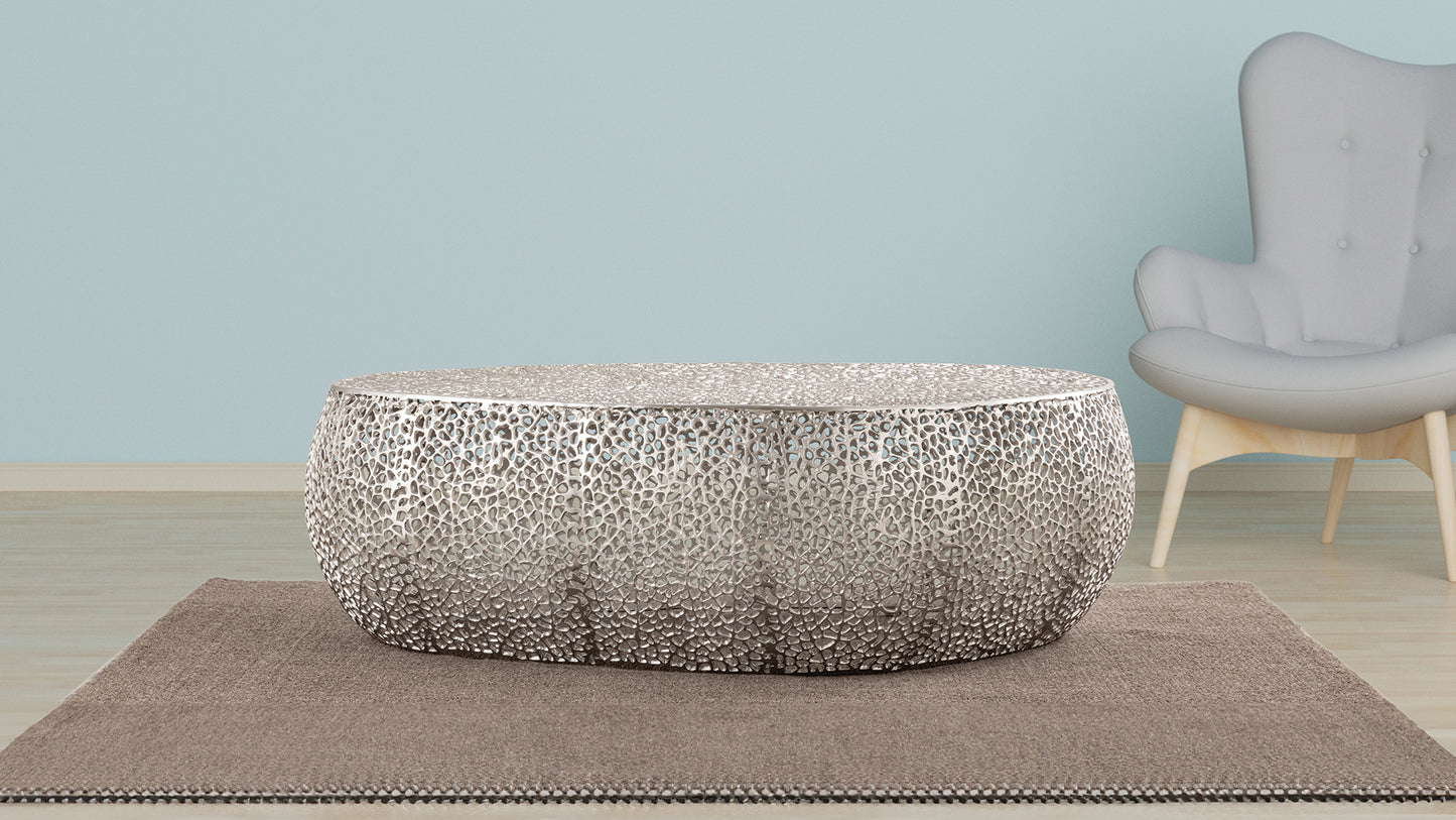 Azriel Oval Aluminum Mesh Coffee Table, Silver
