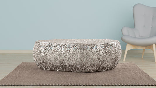 Azriel Oval Aluminum Mesh Coffee Table, Silver