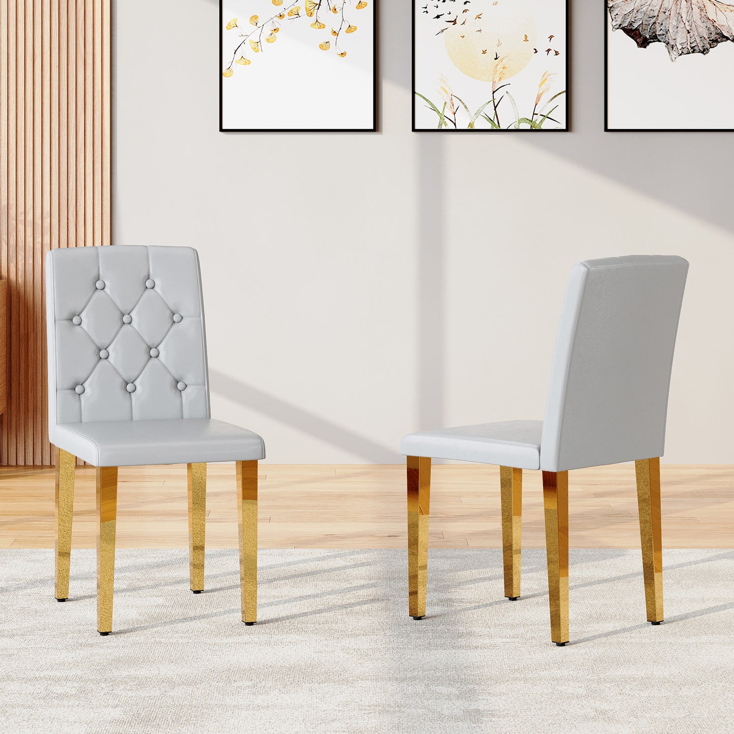 Gray Upholstered Fabric Dining Chairs with Gold Legs (set of 2) - detail view 2
