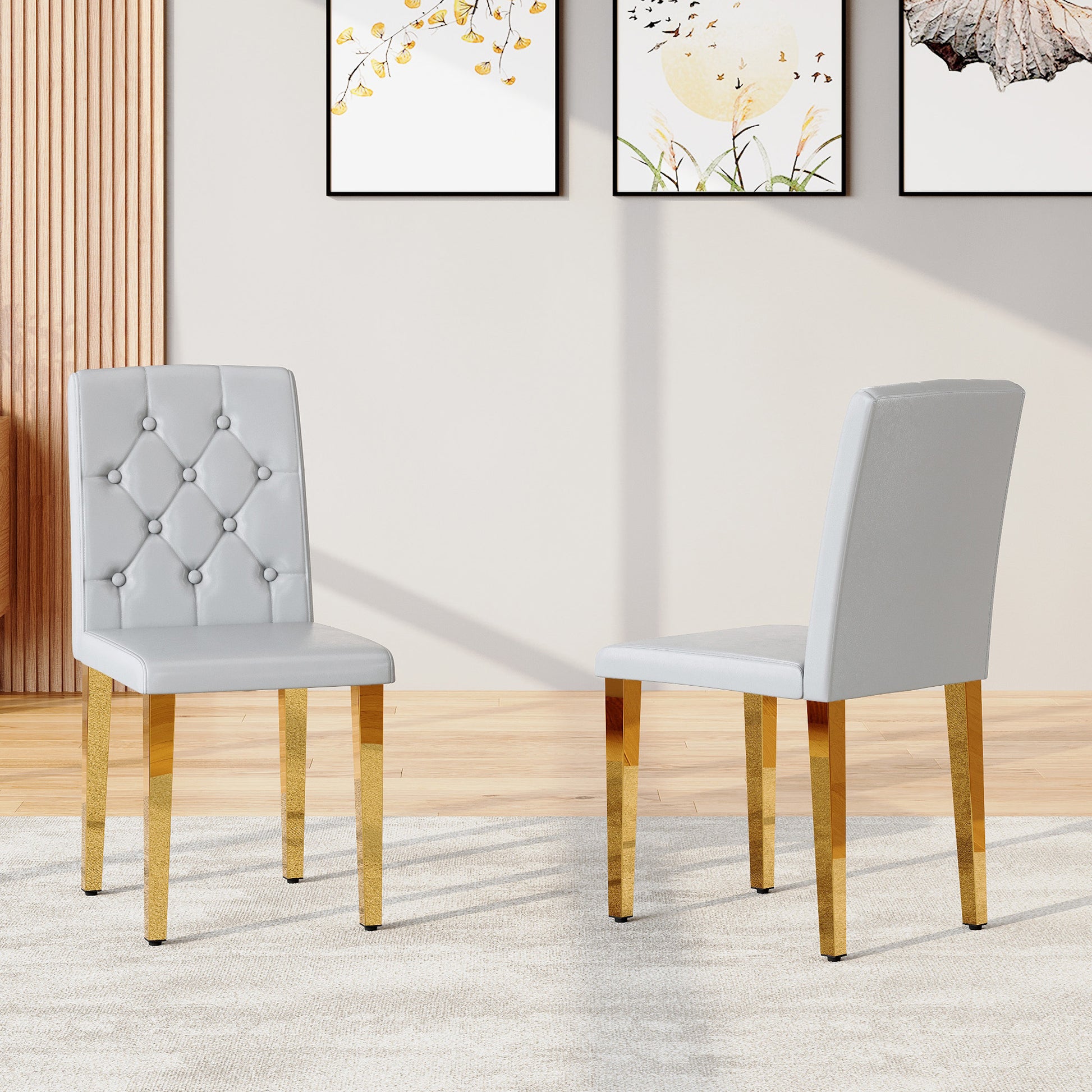 Gray Upholstered Fabric Dining Chairs with Gold Legs (set of 2) - detail view 2