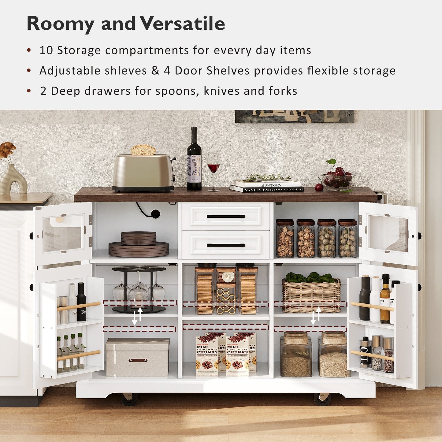 K&k 54.9' Kitchen Island with Drop Leaf - White - detail view 5