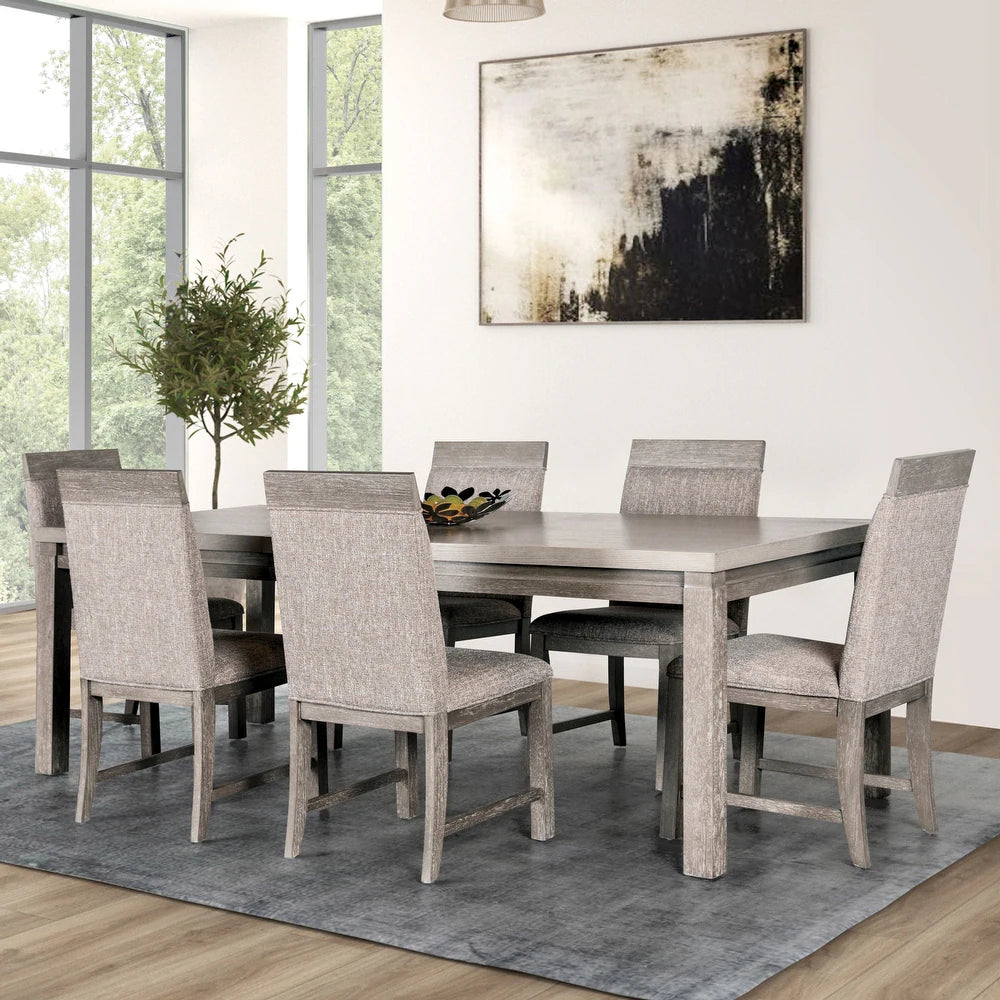 Gristalt Transitional 7-Piece Dining Set with Extension Leaf, Stone Gray