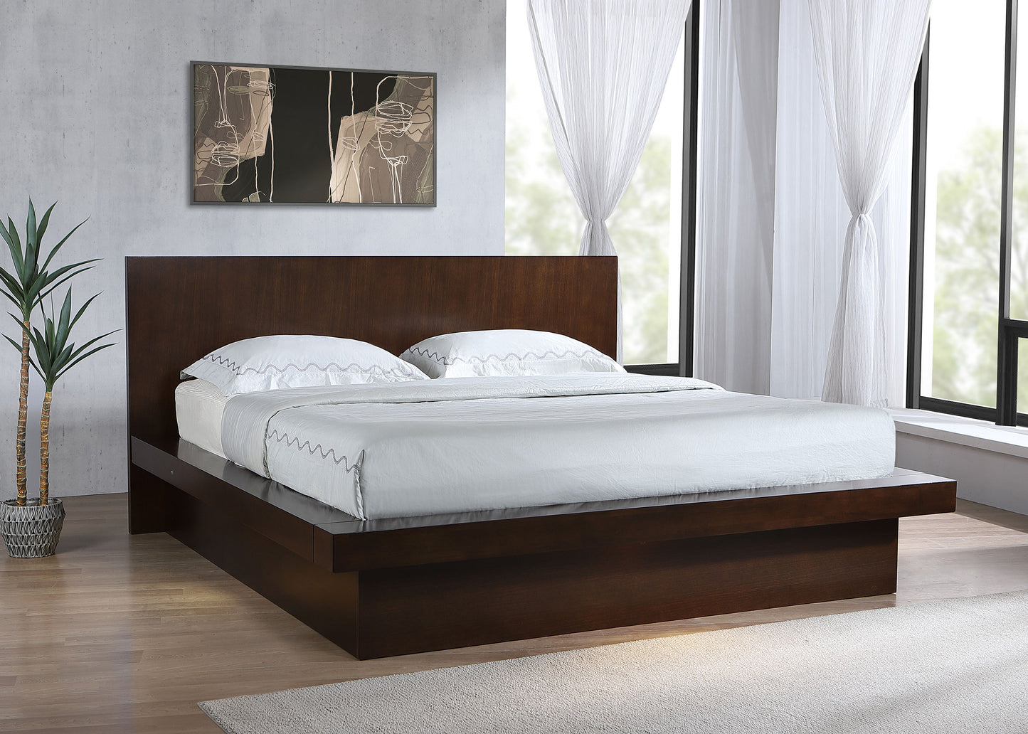 Jessica Modern Minimalist King Platform Bed - Cappuccino