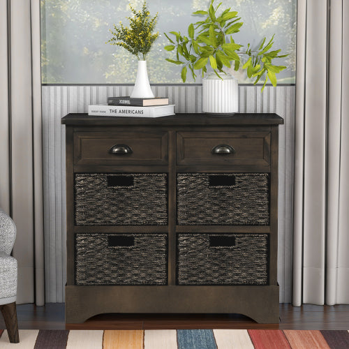TREXM Modern Farmhouse Style 2 Drawers Storage Cabinet - Brown Gray