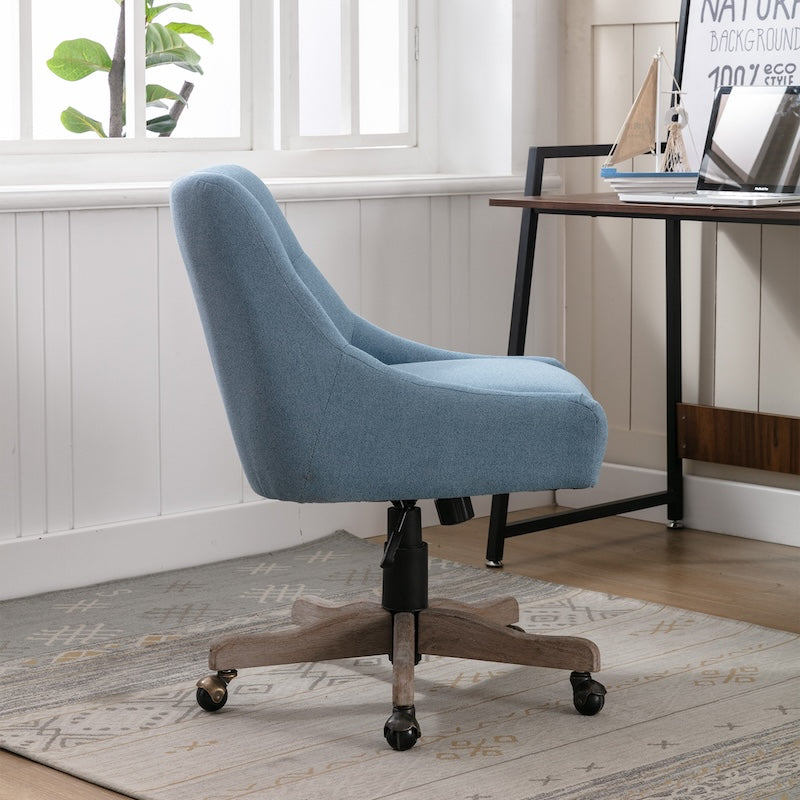 Rivendale Tufted Linen Office Chair with Wooden Base - Blue