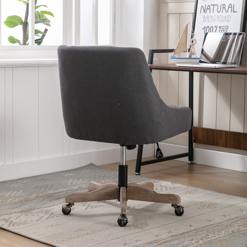 Rivendale Tufted Linen Office Chair with Wooden Base - Charcoal Gray