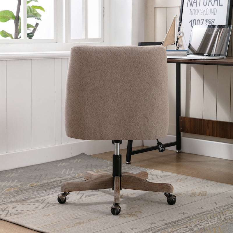 Rivendale Tufted Linen Office Chair with Wooden Base - Brown