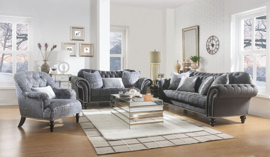 ACME Gaura Living Room Set in Dark Gray Velvet with 4 Pillows - 53090