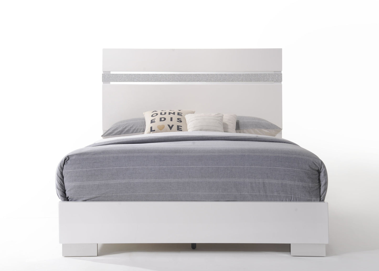 Naima II King Bedroom Set in White with Contrasting Gray