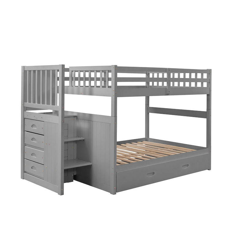 Lucky Full over Full Bunk Bed with Stairway & Trundle - Gray