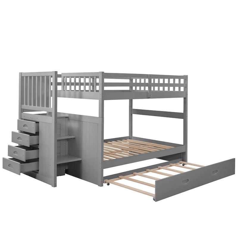 Lucky Full over Full Bunk Bed with Stairway & Trundle - Gray