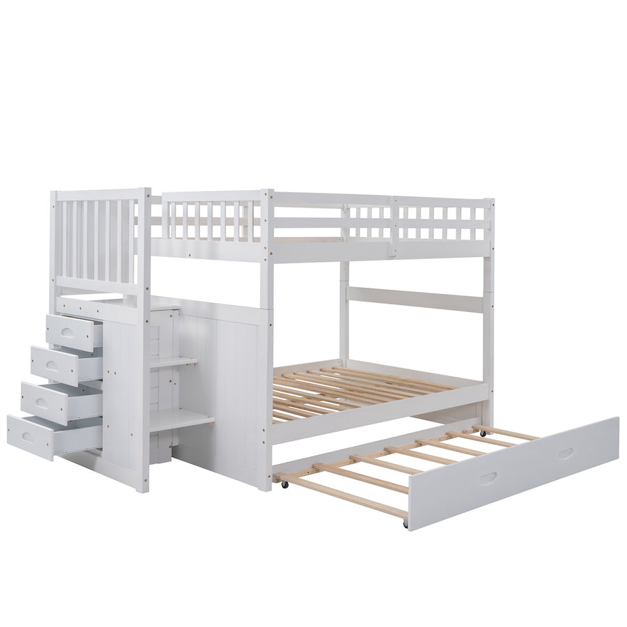 Lucky Full over Full Bunk Bed with Stairway & Trundle - White
