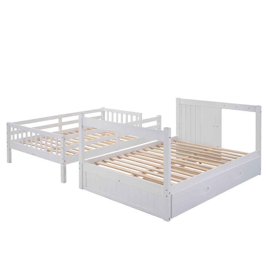 Lucky Full over Full Bunk Bed with Stairway & Trundle - White