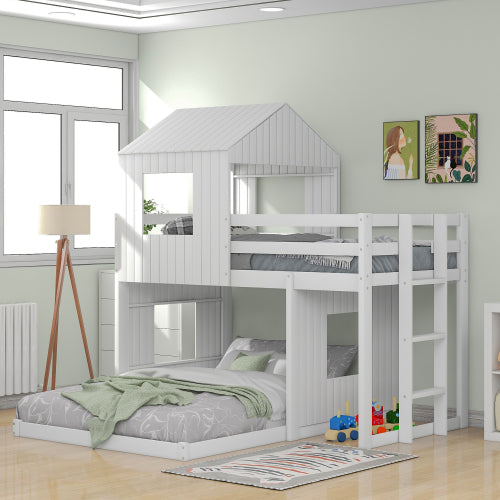 Lucky Furniture Playhouse Twin Over Full Wooden Bunk Bed - White