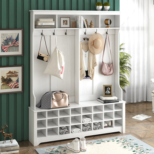 On-Trend Entryway Hall Tree with Coat Hooks & Cubbies - White