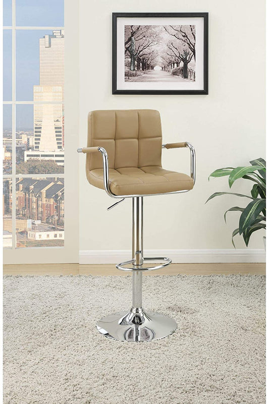 Kanepe Leatherette Bar Stools with Adjustable Height Set of 2 - Brown