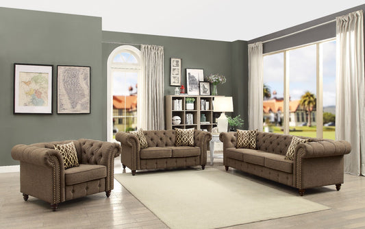 Aurelia Classic Chesterfield Sofa Set in Brown Linen - ACME 52425