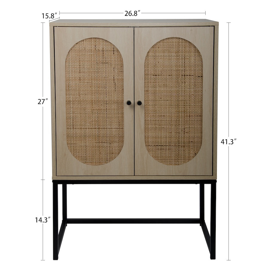 Milestone Set of 2, 2-Door High Cabinet with Rattan Fronts - Natural
