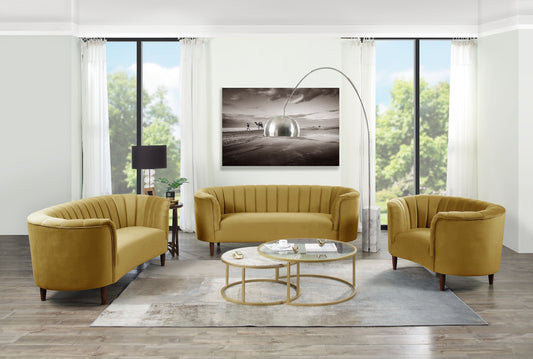 Acme Millephri Mid-Century Modern Velvet Living Room Set in Olive Yellow