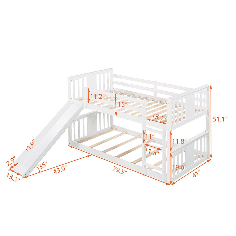 Lucky Twin over Twin Bunk Bed with Slide - White