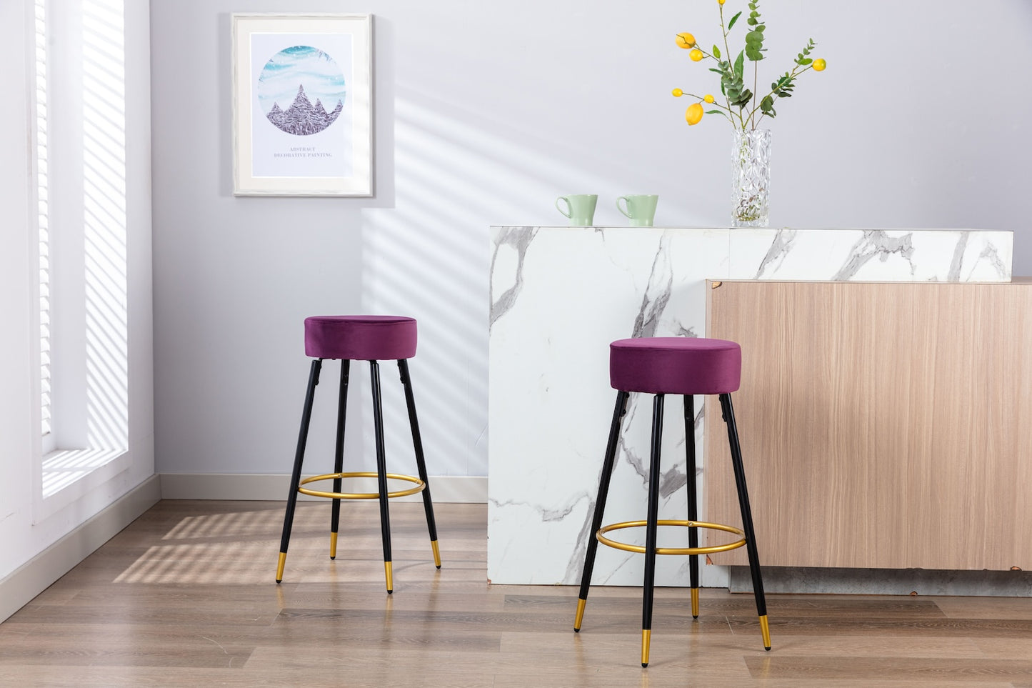 Knef 24" Counter Height Bar Stool with Velvet Seat Set of 2 - Purple