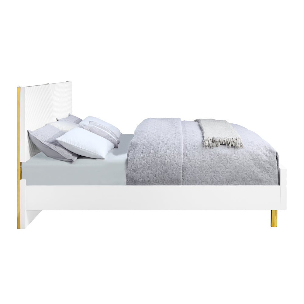 Gaines Modern White & Gold Queen Platform Bed - BD01034Q