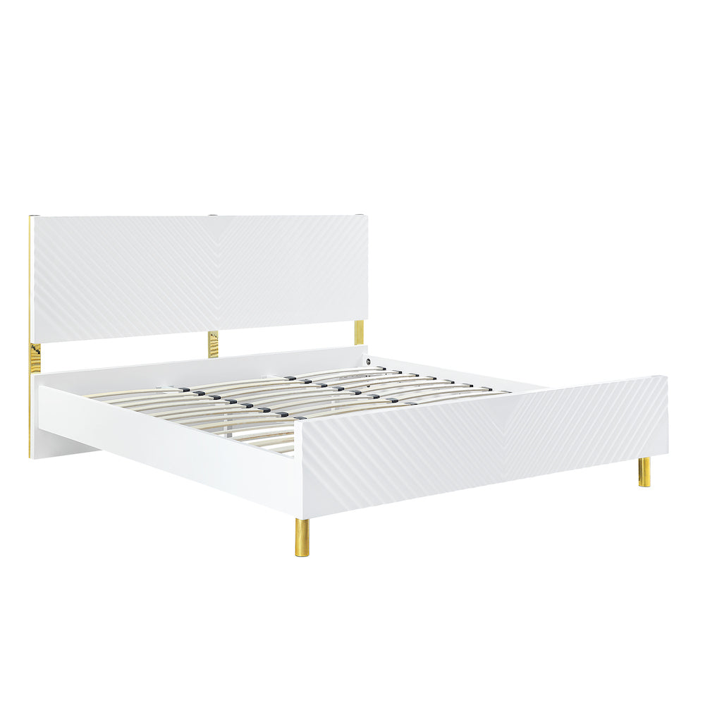 Gaines Modern White & Gold Queen Platform Bed - BD01034Q