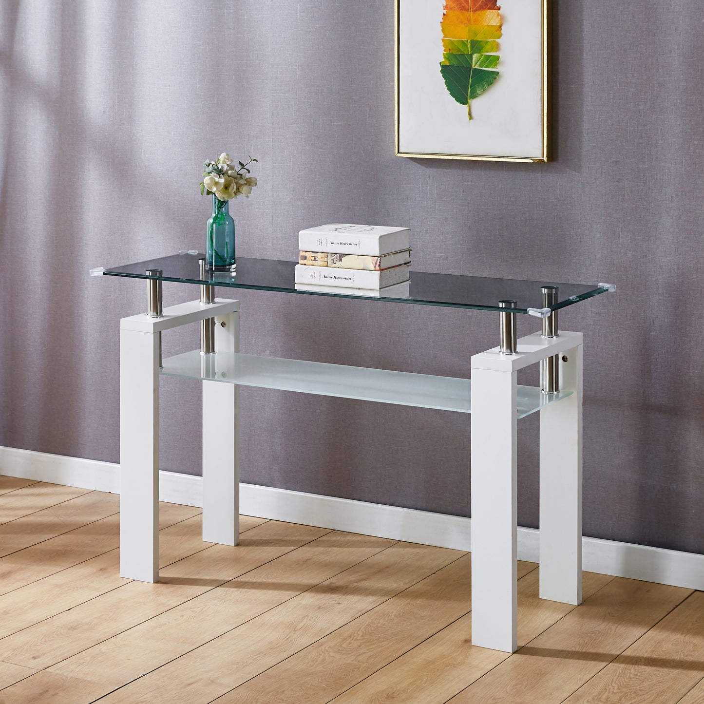 Artisan Furniture Modern Tempered Glass Console Table - White