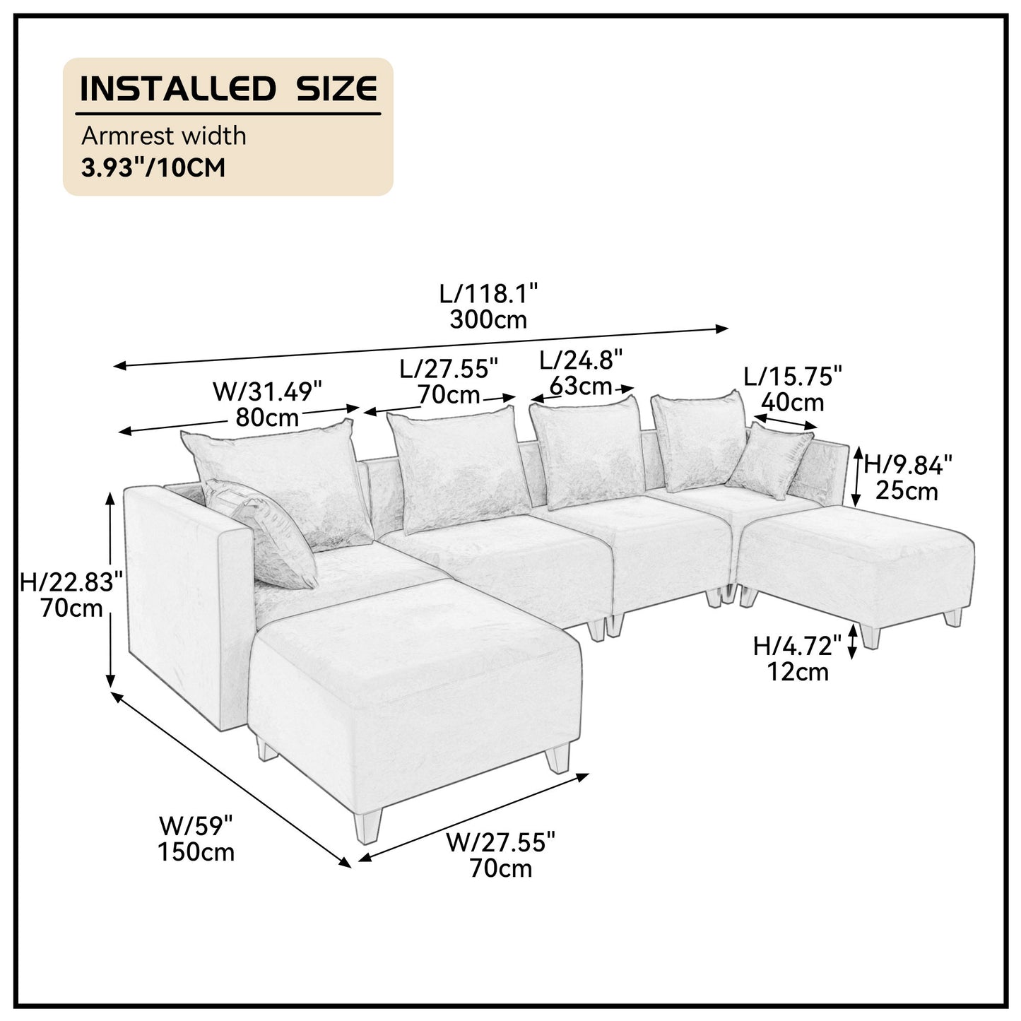 Justone Interior Modern Velvet Fabric Modular U Shape Sectional Sofa - Beige