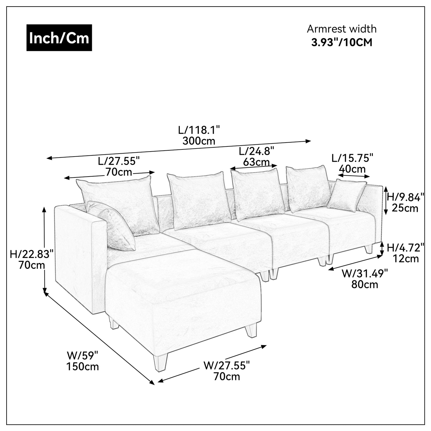Justone Interior Modern Velvet Fabric Modular Sectional Sofa - Gray