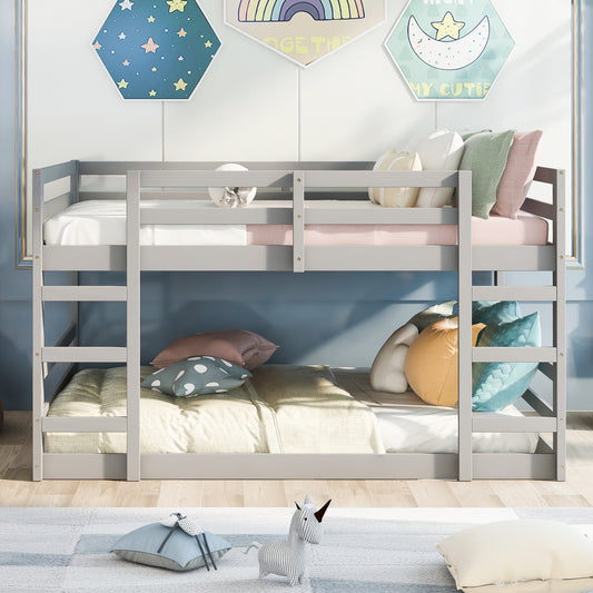 Full over Full Bunk Bed with Ladder - Gray - detail view 2