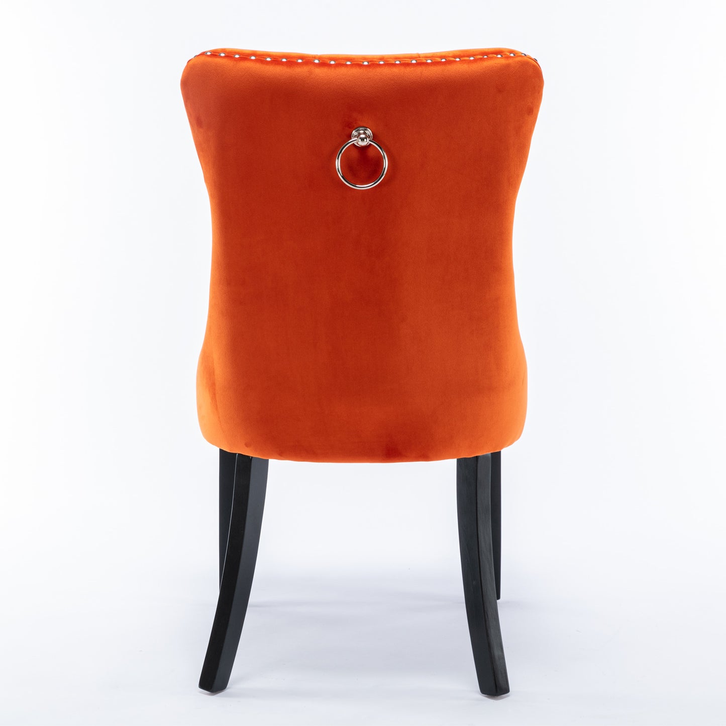 Nikki Tufted Dining Chair with Black Legs in Orange Velvet Set of 2