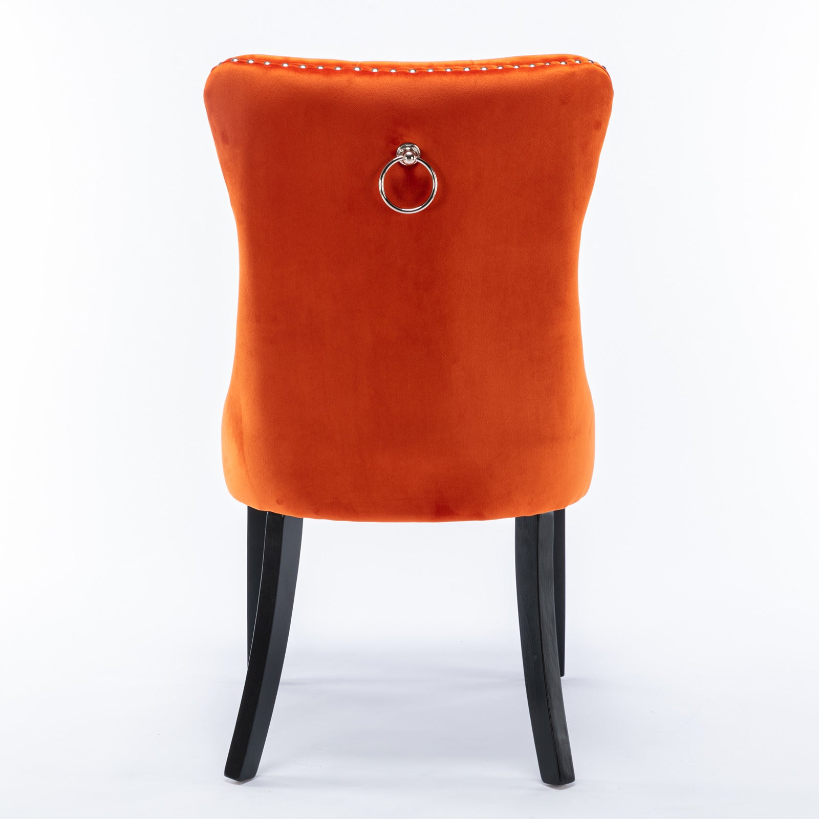 Nikki Tufted Dining Chair with Black Legs in Orange Velvet Set of 2